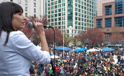 Activist Jodie Emery rousing the crowd at 4/20 2011.